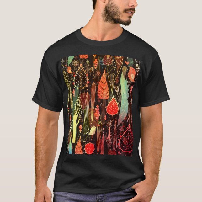 Höst löv: mörk sömlös mönster. t shirt (Framsida)