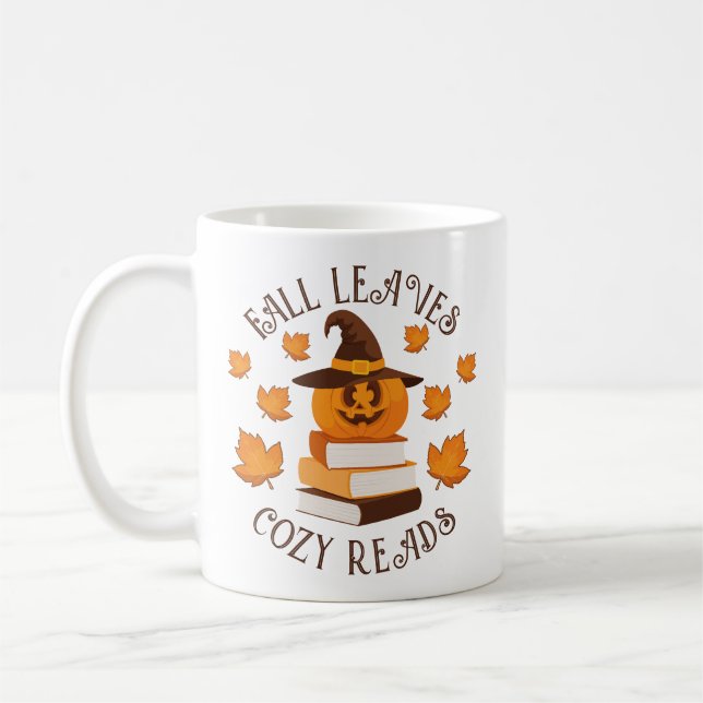 Höst löv Mysiga läsningar höstpumpa Bok Älskare Kaffemugg (Vänster)