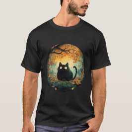 Höst löv mysigt faller svart katt i magin för t shirt
