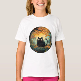 Höst löv mysigt faller svart katt i magin för t shirt