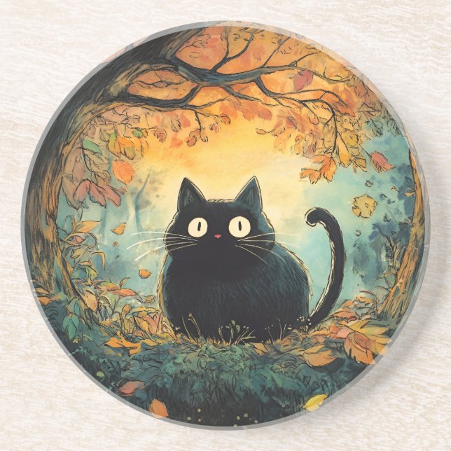 Höst löv mysigt faller svart katt i magin för underlägg (Framsidan)