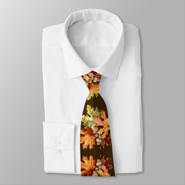 Höst löv Neck Tie - Vattenfärgsfärgen Fall Mode Slips (Bunden)