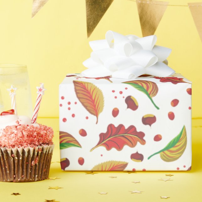 Höst löv Nöt Kestnötter Mönster Elegant Fall Presentpapper (Födelsedagsfest)