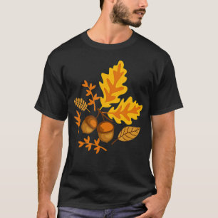 Höst löv och Acorns Fall for Women Thanksgivi T Shirt