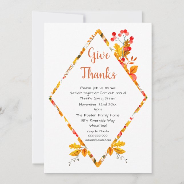Höst löv och Berries Tack Ge middag Inbjudningar (Framsida)