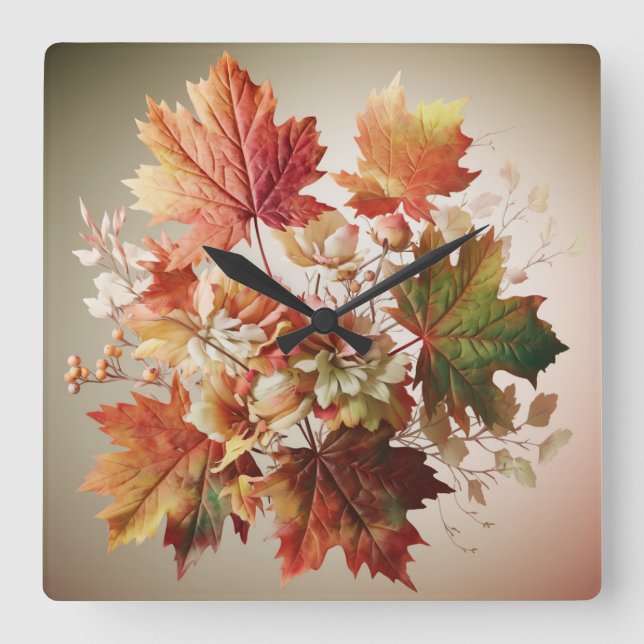 Höst löv och blommor i Fall Bouquet Art Fyrkantig Klocka (Framsida)