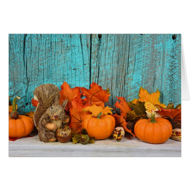 höst löv och ekorre hälsningskort (Framsidan Horizontal)