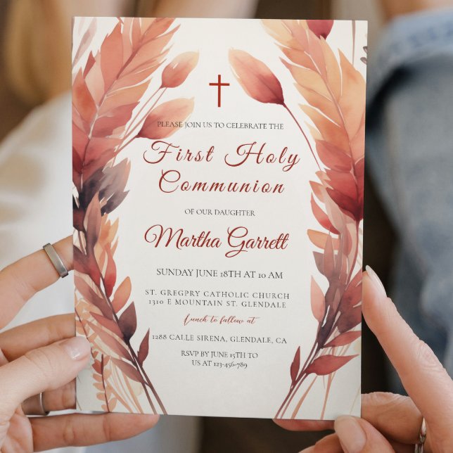 Höst löv och fäder Girl First Heliga Communion Inbjudningar (Skapare uppladdad)