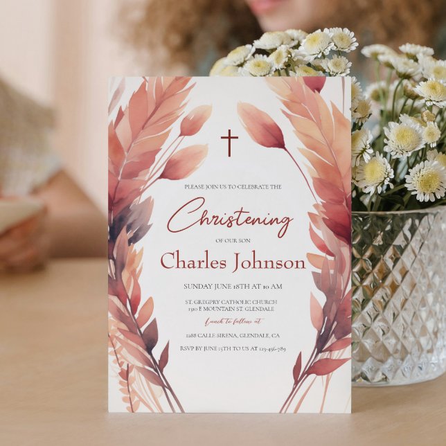 Höst löv och Feathers Son Christening Inbjudningar (Skapare uppladdad)