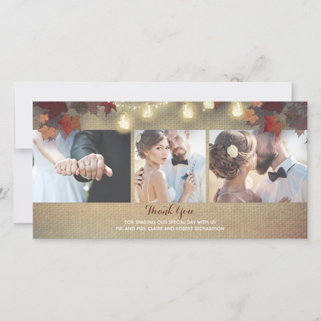Höst löv och Mason Burk Photo Bröllop Tack (Framsida)