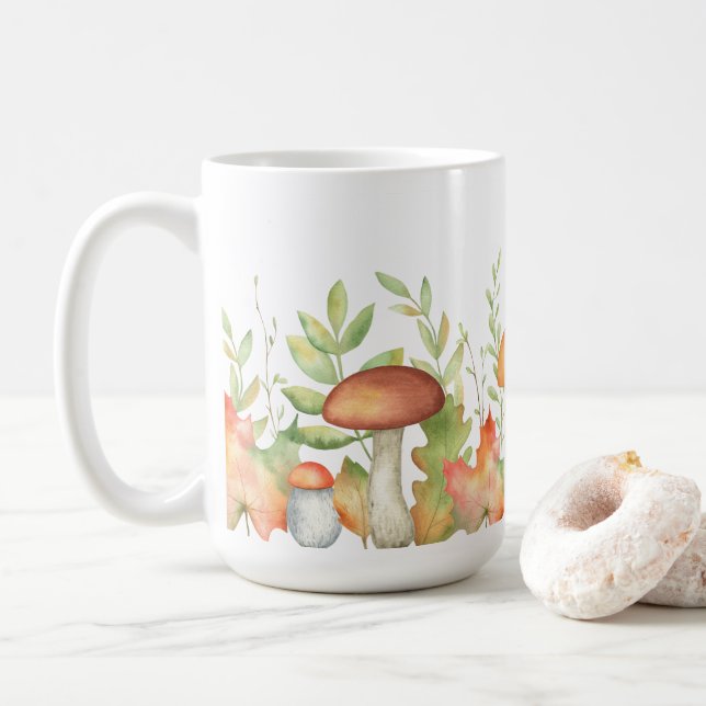 Höst löv och Mushroom Illustration Kaffemugg (Med munk)