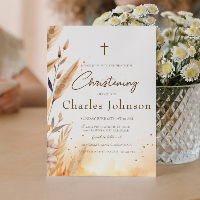 Höst löv och Pampas Boy Christening Inbjudningar (Skapare uppladdad)