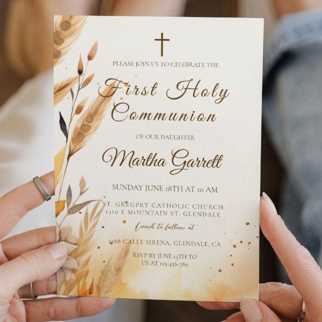 Höst löv och Pampas Girl First Heliga Communion Inbjudningar (Skapare uppladdad)