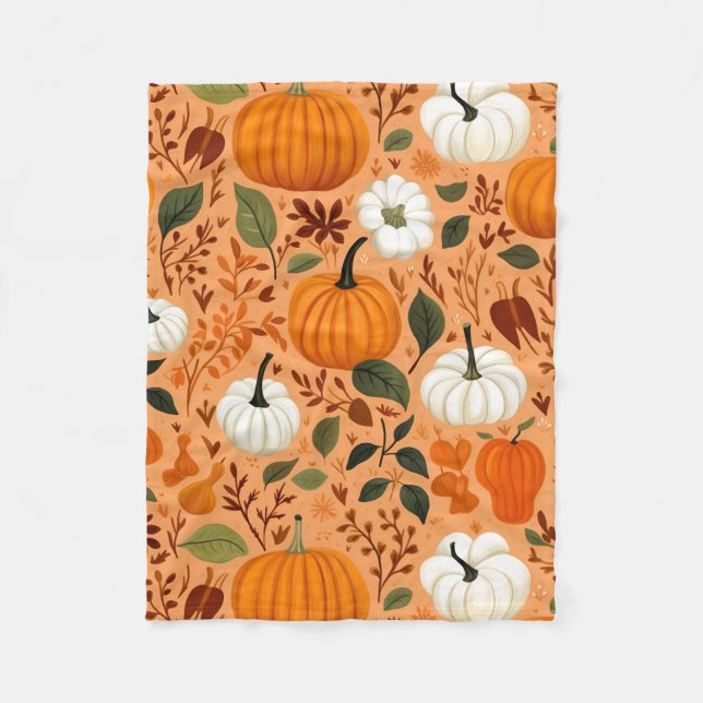 Höst löv och Pumpkin Mönster Fleecefilt (Framsidan)