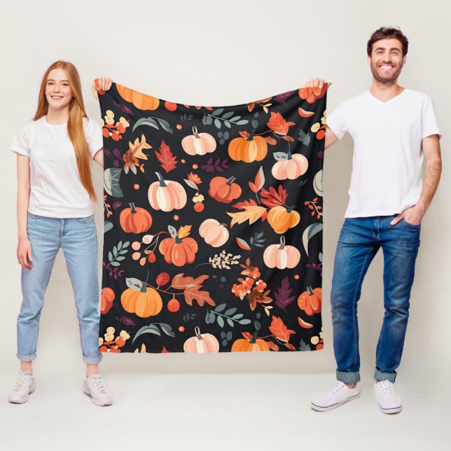 Höst löv och Pumpkin Mönster Fleecefilt (På plats)