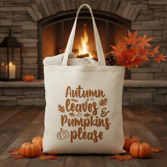 Höst löv och Pumpkins Snälla Fall Tygkasse (Autumn Leaves and Pumpkins Please Fall Tote Bag)