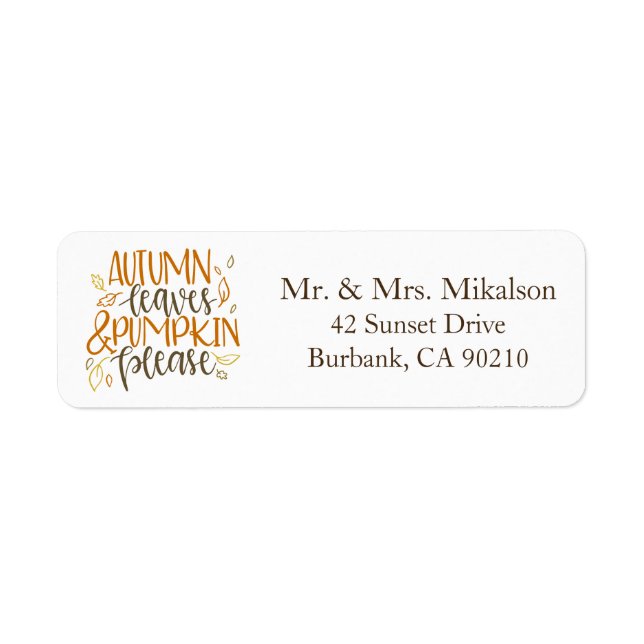 Höst löv och Pumpkins Snälla Returadress Etikett (Framsidan)