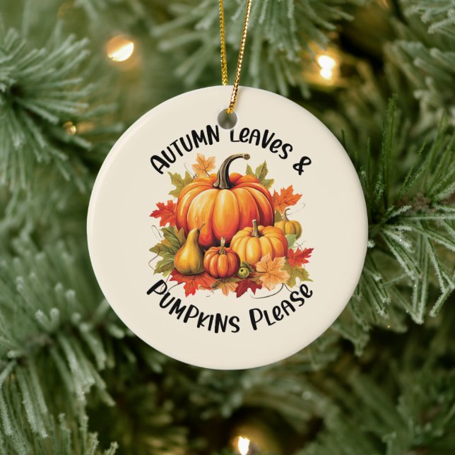 Höst löv och Pumpkins Snälla - Whimsical Fall Julgransprydnad Keramik (Träd)