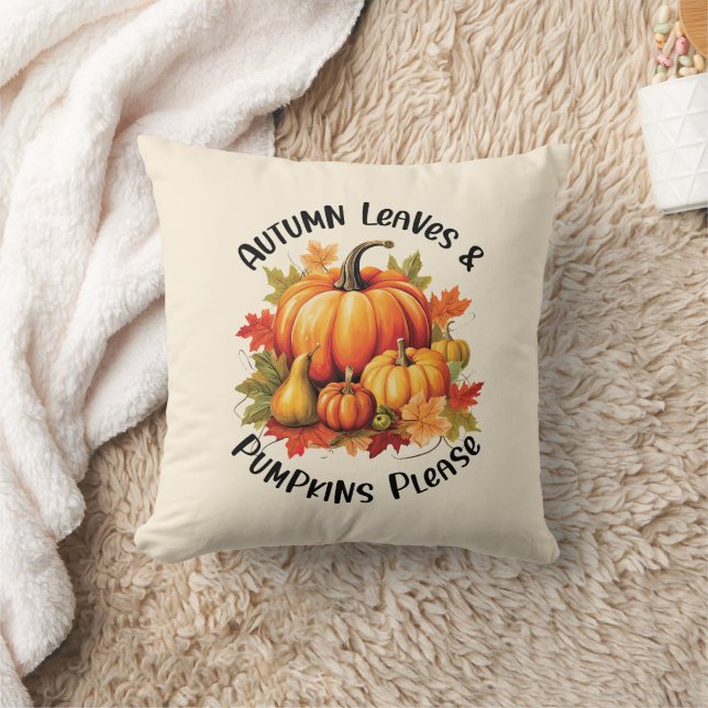 Höst löv och Pumpkins Snälla - Whimsical Fall Kudde (Filt)