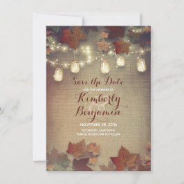 Höst löv och Rustic Mason Burk Spara datumet