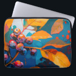 Höst löv olja målad. Abstraktens höstlöv Laptop Fodral<br><div class="desc">Höst löv och rowan berry laptop sleeve. Abstrakt modern höstkonst i naturolja som målats upp i färg i orange i blått gult.</div>