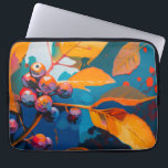 Höst löv olja målad. Abstraktens höstlöv Laptop Fodral<br><div class="desc">Höst löv och rowan berry laptop sleeve. Abstrakt modern höstkonst i naturolja som målats upp i färg i orange i blått gult.</div>