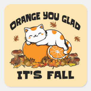 Höst löv Orange du glatt det är Fall Funny Cat Fyrkantigt Klistermärke