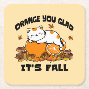 Höst löv Orange du glatt det är Fall Funny Cat Underlägg Papper Kvadrat