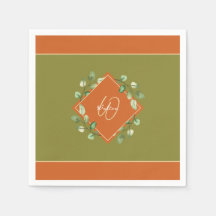 Höst löv Orange och Grönt Monogrammad Papper