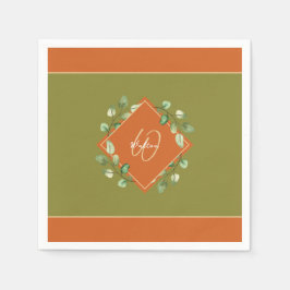 Höst löv Orange och Grönt Monogrammad Papper Pappersservett