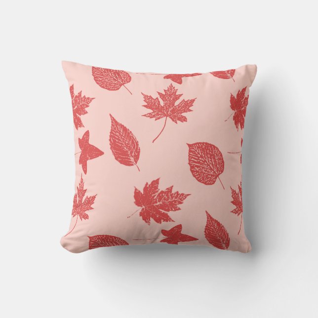 Höst löv - orange och rosa av korall kudde (Framsida)