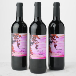 Höst löv Orange Rosa Swirl Bröllopsfest Vinflaska Etikett
