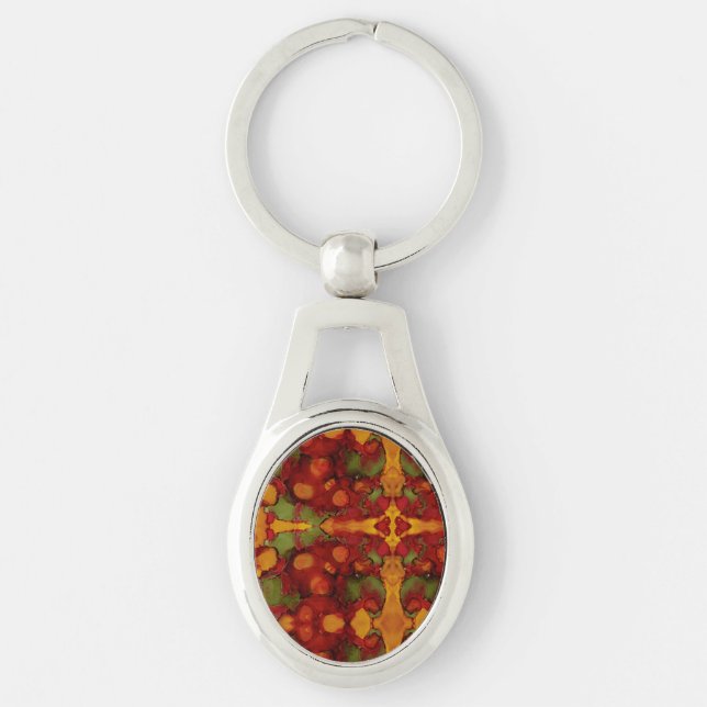 Höst löv ovalt silverfärgad nyckelring (Framsidan)