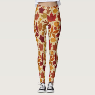 Höst löv på beige leggings