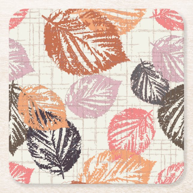 Höst löv på beige. underlägg papper kvadrat (Framsidan)