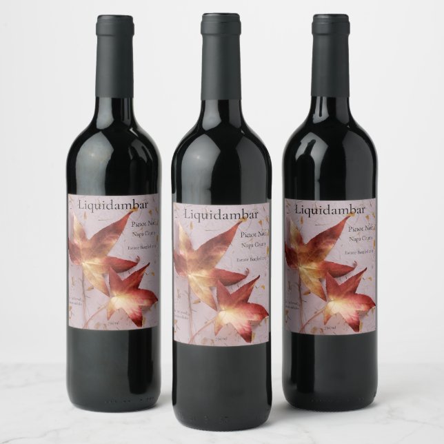 Höst löv på texturerad papper vinflaska etikett (Flaskor)