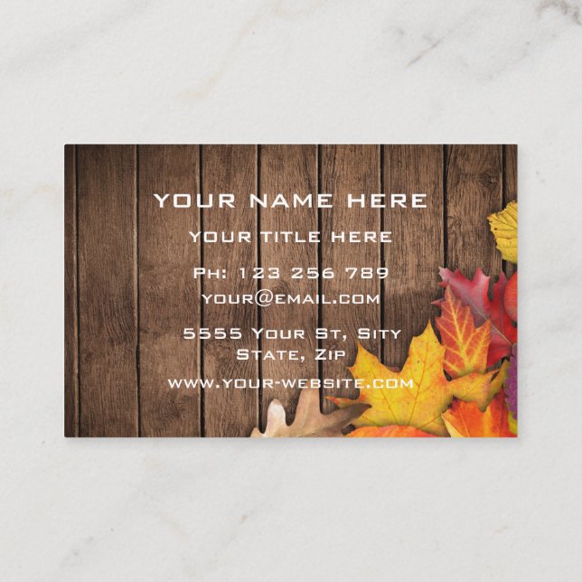 Höst löv på visitkortsmall för trä visitkort (Baksida)