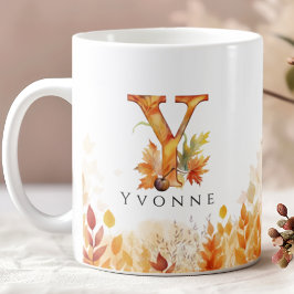 Höst löv Personlig Monogram Första Brev Y Kaffemugg