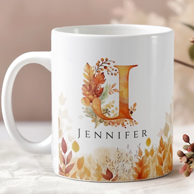 Höst löv Personlig Monogram Initial Brev J Kaffemugg (Skapare uppladdad)