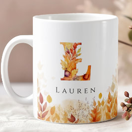Höst löv Personlig Monogram Initial Brev L Kaffemugg