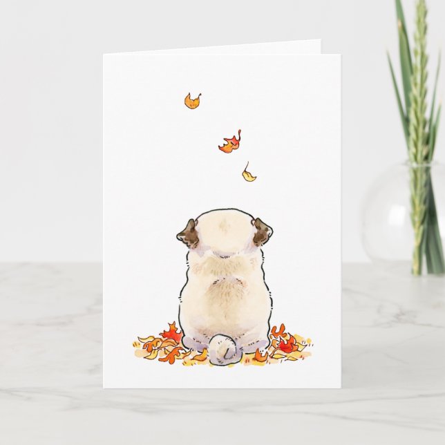 Höst löv Pug Card Kort (Framsida)