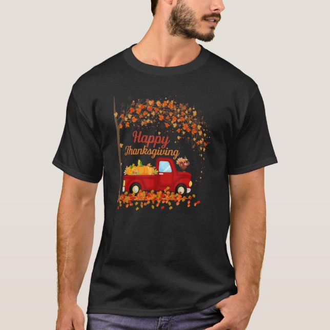 Höst löv pumpen Happy thanksgiving Fall Red Lastbi T Shirt (Framsida)