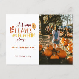 Höst löv Pumpkin, fotografera Thanksgiving Helg Vykort