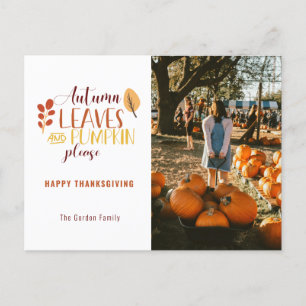 Höst löv Pumpkin, fotografera Thanksgiving Helg Vykort