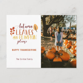 Höst löv Pumpkin, fotografera Thanksgiving Helg Vykort