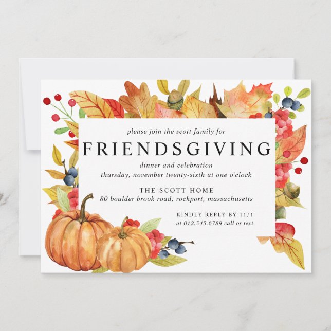 Höst löv Pumpkin Friendsgiving Middag Inbjudningar (Framsida)