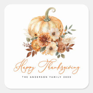 höst löv pumpkin happy thanksgiving fyrkantigt klistermärke