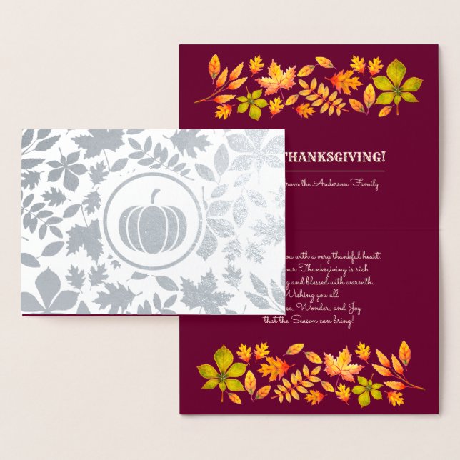 Höst löv & Pumpkin Luxury Thanksgiving Real Folierat Kort (Display)