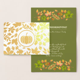 Höst löv & Pumpkin Luxury Thanksgiving Real Folierat Kort