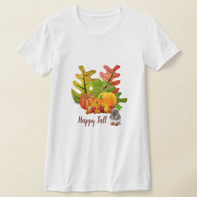Höst löv Pumpkin och Squirrel Säsong T Shirt (Laydown)